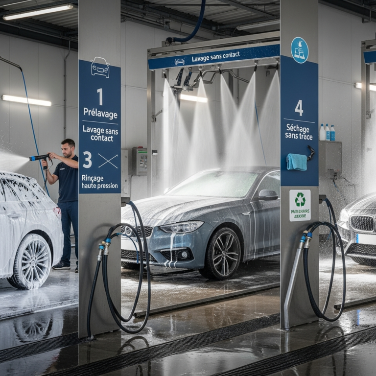 Découvrez comment fonctionne une station de lavage de voiture, étape par étape: prélavage, lavage sans contact, rinçage haute pression et séchage sans trace. Avantages, astuces et conseils pro pour optimiser l’efficacité et préserver la carrosserie.