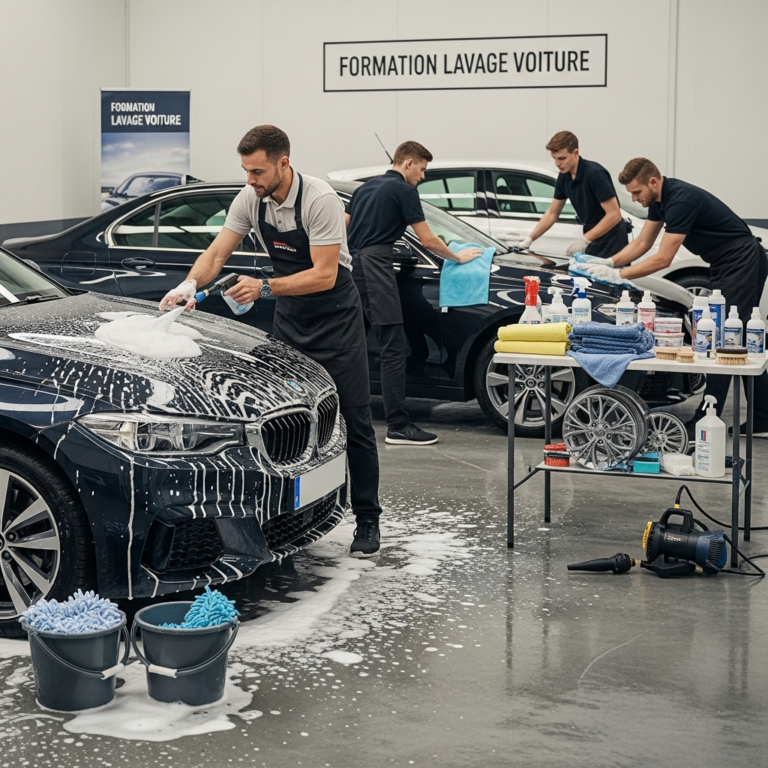 formation lavage voiture : apprenez les gestes pro du prélavage au séchage sans trace. Techniques, produits adaptés et routine complète pour prévenir les rayures et protéger votre carrosserie. Devenez autonome et maîtrisez le lavage extérieur étape par étape.